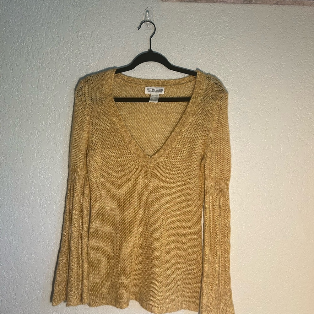 Next Era Couture Dijon Mustard V-Neck Sweater Size XL